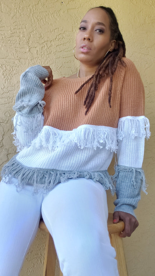 Colorblock on Tassels Sweater