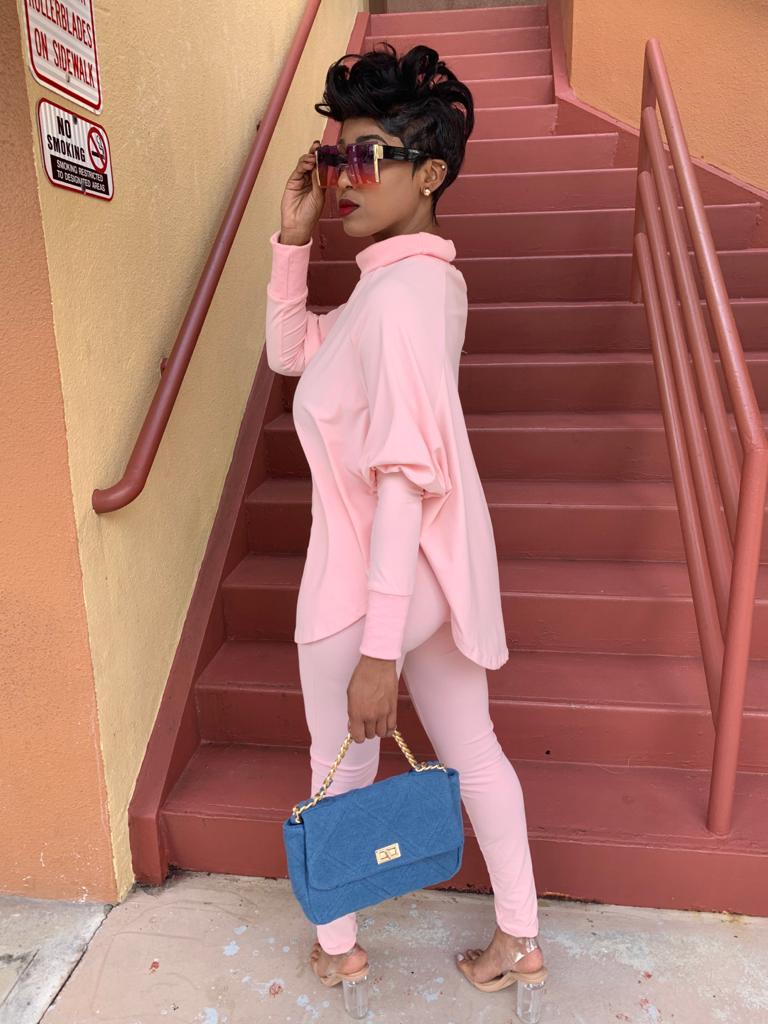 Batwing Turtleneck Legging Sets | Pink
