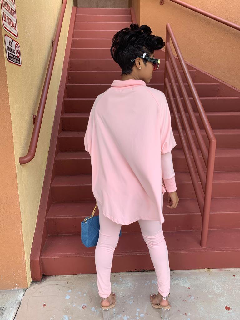Batwing Turtleneck Legging Sets | Pink