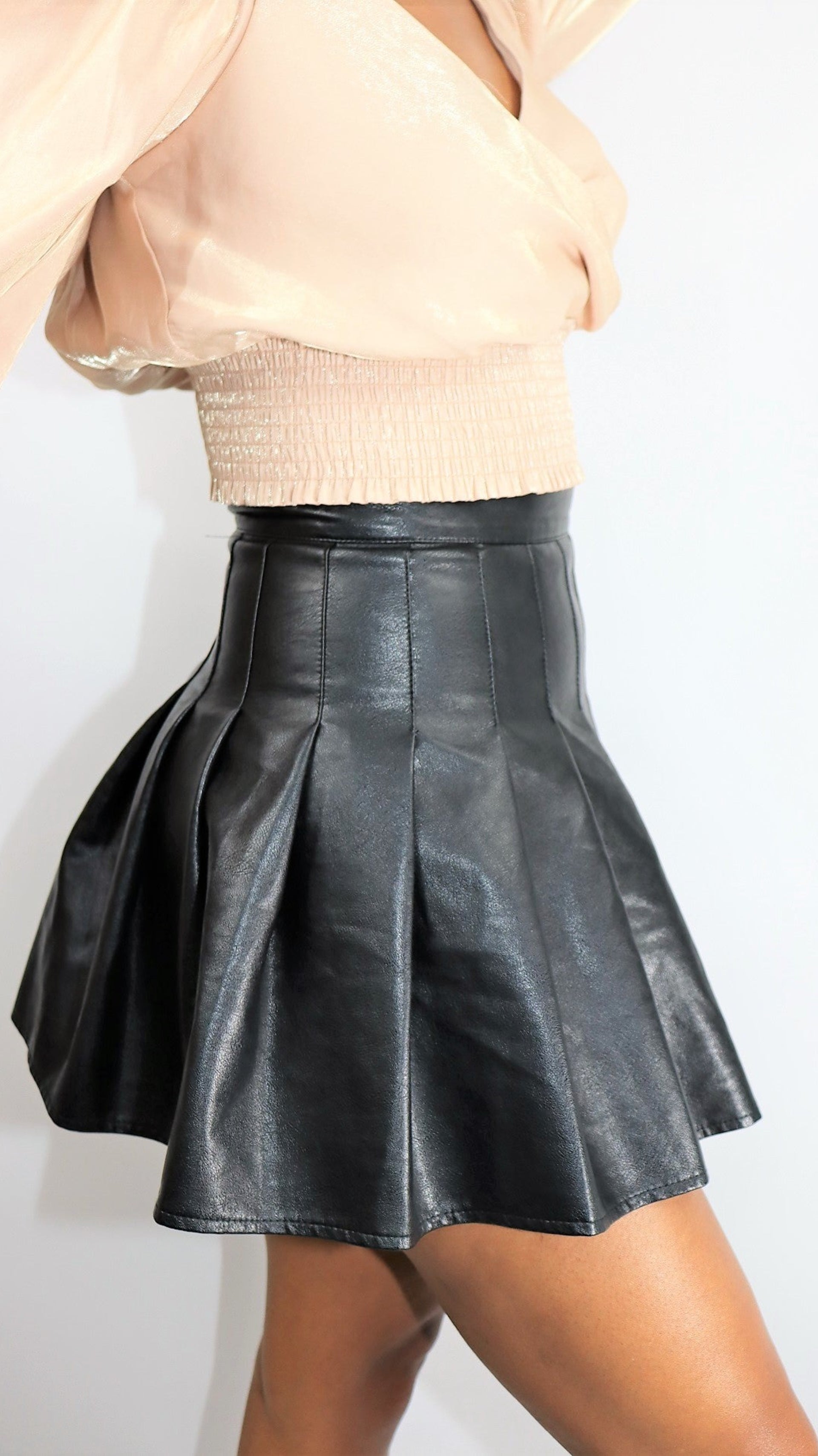 Image of: Faux leather skater skirt.