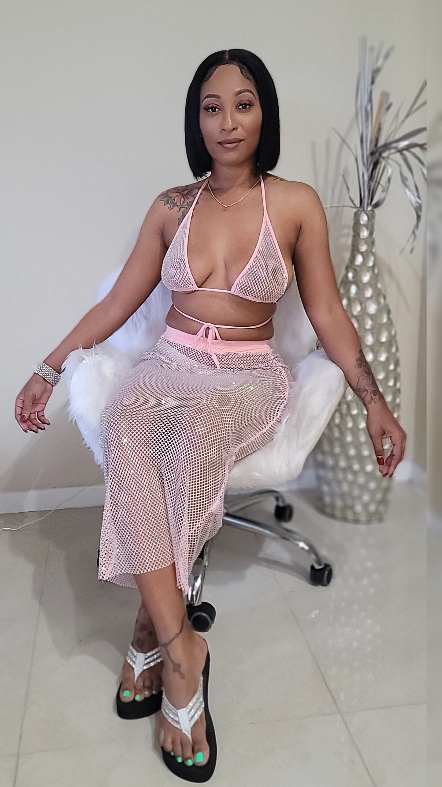 Diamond Princess Mesh Skirt Set | Pink