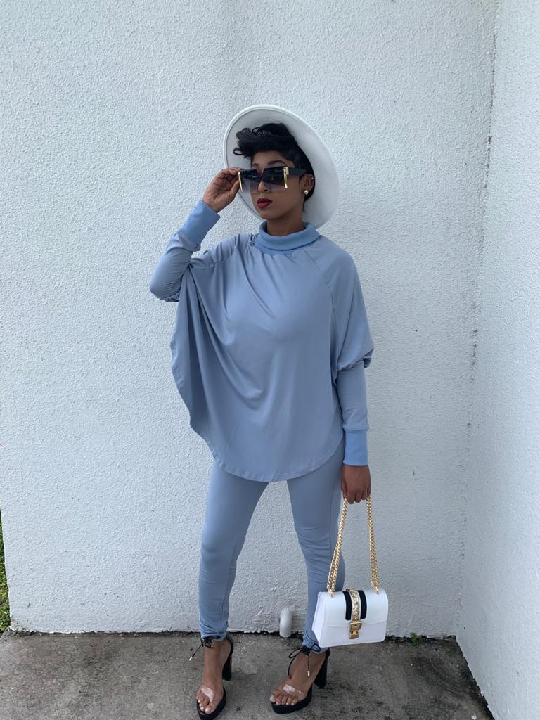 Batwing Turtleneck Legging Sets | Cement