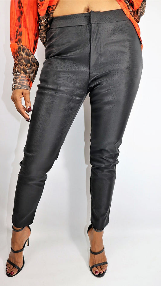 Snake Bite Black Faux Leather Pants