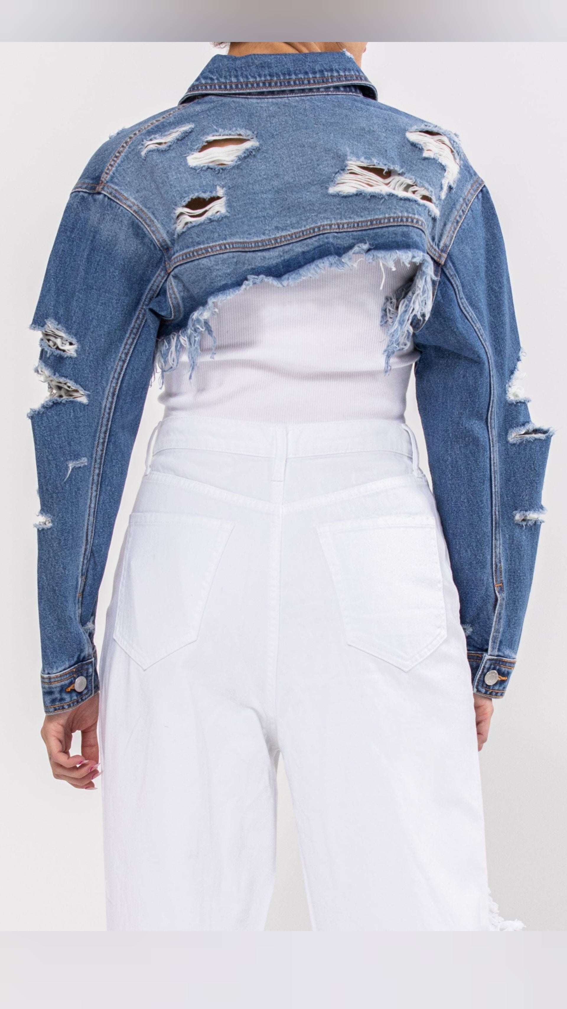 Street Back Big Hole Destroyed Ripped Distressed Denim Jacket for Women  Long Sleeve Oversize Denim Jacket Jeans Coat - AliExpress