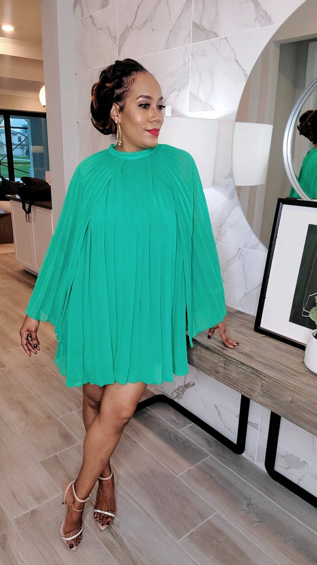 Grace Pleated Chiffon Dress | Emerald