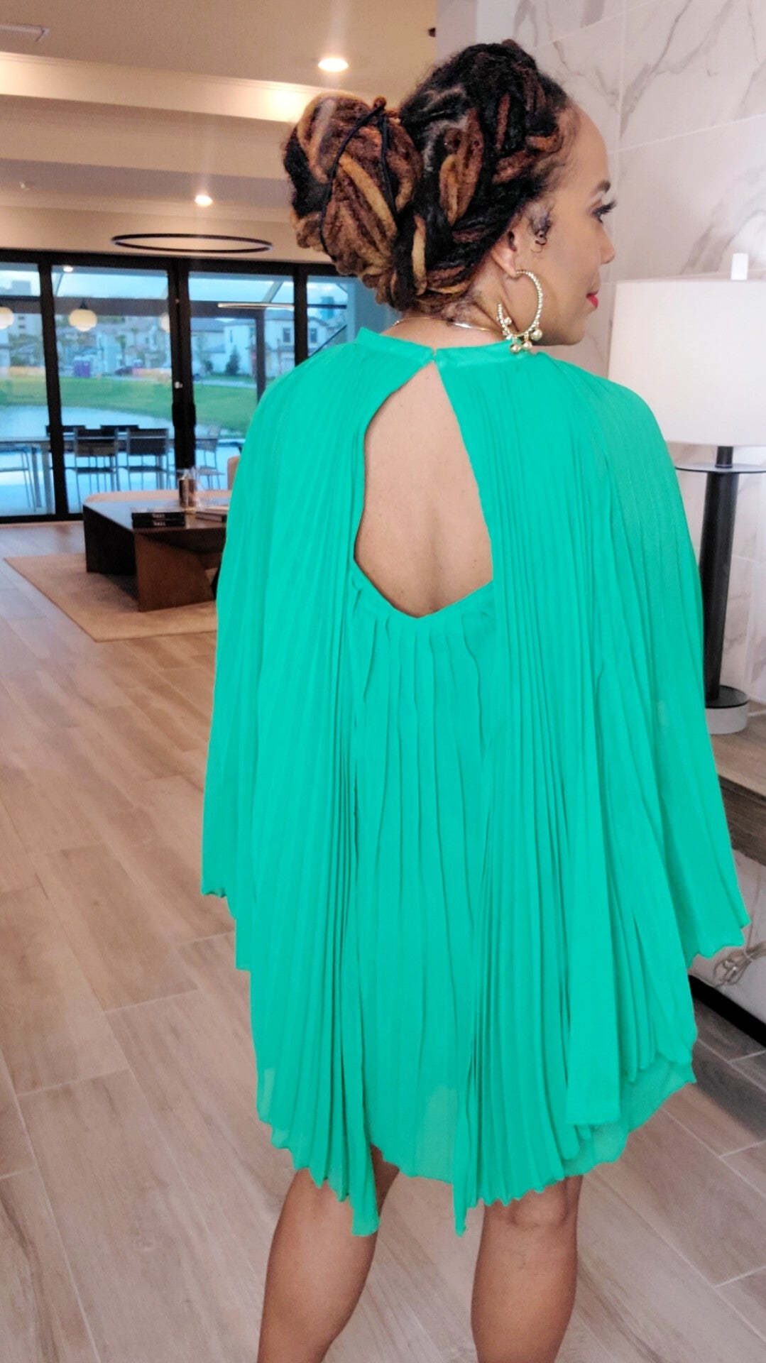 Grace Pleated Chiffon Dress | Emerald